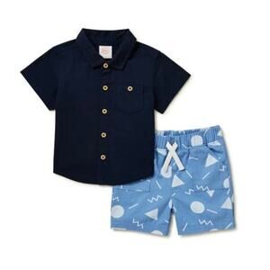 Baby Boys Button Down Shirt and Shorts, 2-Piece set 3-6M New
